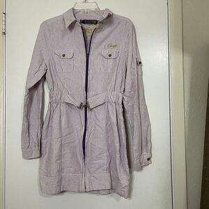 COOGI vintage purple striped cotton full zip long sleeve belted dress size XL